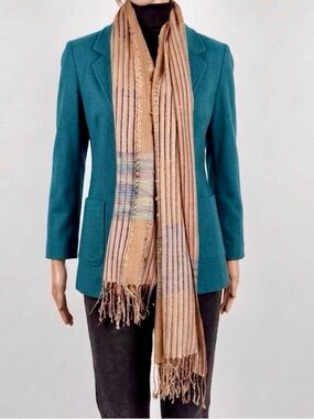 Boho Pashmina Silk Blend Sequin Striped Scarf Wrap - Tan & Multicolored